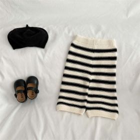 Baby Striped Pattern Lapel Knitted Cardigan With Pants Sets (Size/Age: 120 (5-7Y), Color: beige)