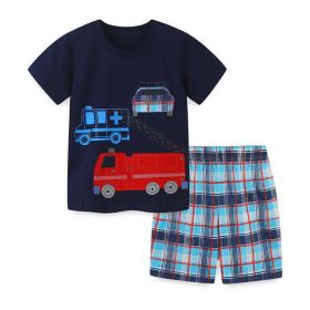 Baby Boy Cartoon Graphic Combo Plaid Print Shorts Western Style Sets (Size/Age: 120 (5-7Y), Color: black)
