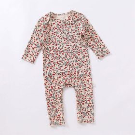 Baby Ditsy Flower Pattern Envelope Collar Nordic Style Jumpsuit (Size/Age: 73 (6-9M), Color: Red)