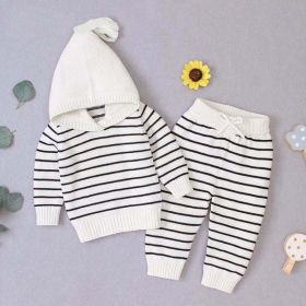 Baby 1pcs Striped Pattern Knitted Hoodie With Hat & Pants Warm Sets (Size/Age: 100 (2-3Y), Color: White)