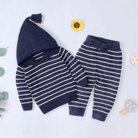 Baby 1pcs Striped Pattern Knitted Hoodie With Hat & Pants Warm Sets (Size/Age: 100 (2-3Y), Color: black)