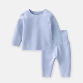 Baby 2pcs Solid Color Longsleeve Shirt And Pants Warm Winter Sets Pajamas (Size/Age: 90 (12-24M), Color: Blue)