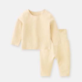 Baby 2pcs Solid Color Longsleeve Shirt And Pants Warm Winter Sets Pajamas (Size/Age: 90 (12-24M), Color: Yellow)