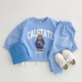 Baby Bear Letters Pattern Hoodies Combo Trousers Casual Cute Sets (Size/Age: 80 (9-12M), Color: Blue)