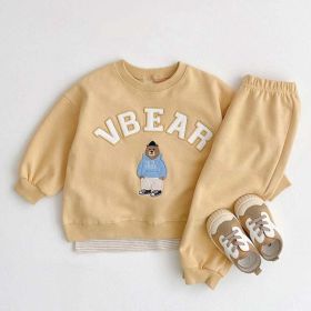 Baby Bear Letters Pattern Hoodies Combo Trousers Casual Cute Sets (Size/Age: 90 (12-24M), Color: Yellow)