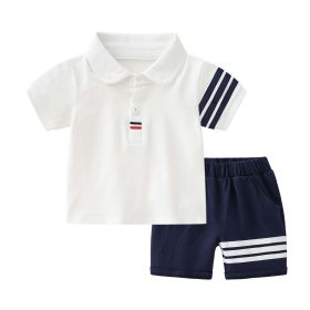 Baby Boy 1pcs Side Striped Design Quarter Button Lapel T-Shirt Combo Medium Pants Sets (Size/Age: 73 (6-9M), Color: White)