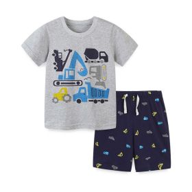 Baby Boy Cartoon Graphic Crewneck Tee With Shorts Sets (Size/Age: 120 (5-7Y), Color: GREY)