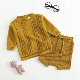 Baby Solid Color Hollow Carved Design Knitwear Sets (Size/Age: 66 (3-6M), Color: Yellow)