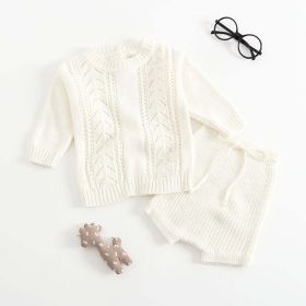 Baby Solid Color Hollow Carved Design Knitwear Sets (Size/Age: 90 (12-24M), Color: White)
