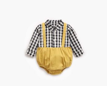 Baby Boy 1pcs Plaid Pattern False 1 Pieces Design Lapel Bodysuit Onesies (Size/Age: 100 (2-3Y), Color: Yellow)