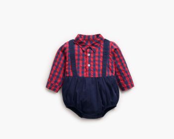 Baby Boy 1pcs Plaid Pattern False 1 Pieces Design Lapel Bodysuit Onesies (Size/Age: 66 (3-6M), Color: Red)