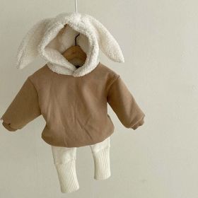 Baby 1pcs Striped Graphic Cartoon Shape Design Fleece Thermal Hoodies (Size/Age: 100 (2-3Y), Color: brown)