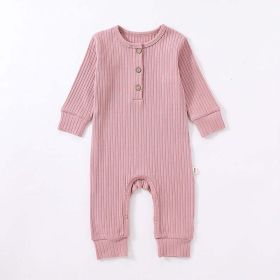 Baby Boy And Girl Solid Color Quarter Button Design Jumpsuit (Size/Age: 80 (9-12M), Color: pink)