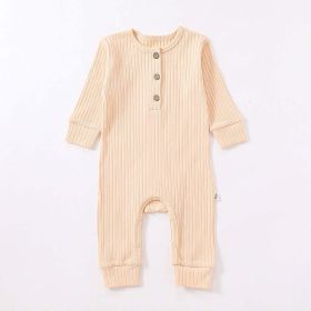 Baby Boy And Girl Solid Color Quarter Button Design Jumpsuit (Size/Age: 66 (3-6M), Color: Apricot)