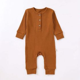 Baby Boy And Girl Solid Color Quarter Button Design Jumpsuit (Size/Age: 80 (9-12M), Color: brown)