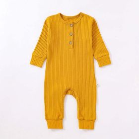 Baby Boy And Girl Solid Color Quarter Button Design Jumpsuit (Size/Age: 80 (9-12M), Color: Yellow)