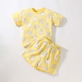 Baby Cartoon Rabbit Pattern Short Sleeve Tops With Shorts Sets (Size/Age: 100 (2-3Y), Color: Yellow)