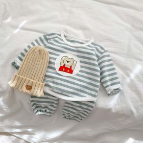 Baby Striped Pattern Cartoon Design Hoodies 2 Pieces Sets (Size/Age: 100 (2-3Y), Color: Green)