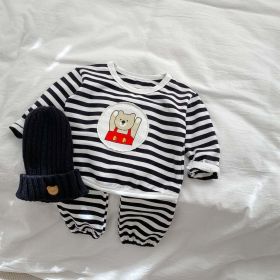 Baby Striped Pattern Cartoon Design Hoodies 2 Pieces Sets (Size/Age: 80 (9-12M), Color: black)