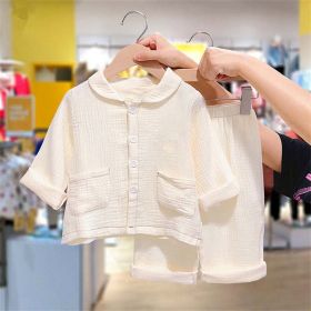 Baby Dot Pattern Single Breasted Design Lapel Shirt Combo Pants Sets Home Clothes (Size/Age: 120 (5-7Y), Color: White)