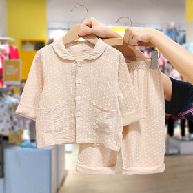 Baby Dot Pattern Single Breasted Design Lapel Shirt Combo Pants Sets Home Clothes (Size/Age: 90 (12-24M), Color: pink)