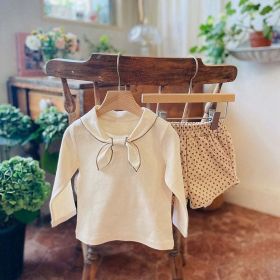 Baby Girl Solid Color Bow Tie Design Pullover Long Sleeve Tops (Size/Age: 100 (2-3Y), Color: White)