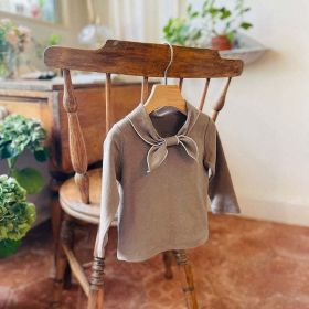 Baby Girl Solid Color Bow Tie Design Pullover Long Sleeve Tops (Size/Age: 73 (6-9M), Color: Coffee)