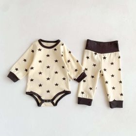 Baby Print Pattern Crewneck Long Sleeve Tops With Pants Sets (Size/Age: 73 (6-9M), Color: Apricot)