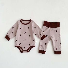 Baby Print Pattern Crewneck Long Sleeve Tops With Pants Sets (Size/Age: 66 (3-6M), Color: pink)