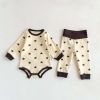 Baby Print Pattern Crewneck Long Sleeve Tops With Pants Sets