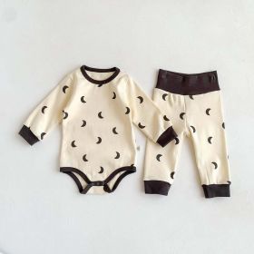 Baby Print Pattern Crewneck Long Sleeve Tops With Pants Sets (Size/Age: 90 (12-24M), Color: beige)