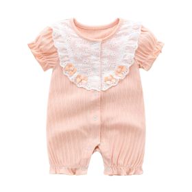 Baby Girl Printed Pattern Singel Breated Design Short Sleeve Rompers With Lace Patchwork (Size/Age: 73 (6-9M), Color: pink)