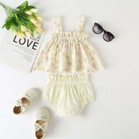 Baby Girl Floral Print Pattern Sleeveless Tops Combo Shorts Sets In Summer (Size/Age: 80 (9-12M), Color: pink)