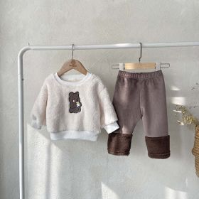 Baby Bear Embroidered Pattern Plush Hoodies Combo Pants Pieces Sets (Size/Age: 100 (2-3Y), Color: White)