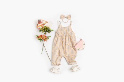 Baby Girl Floral Print Pattern Backless Design Sleeveless Rompers With Handband (Size/Age: 90 (12-24M), Color: pink)