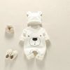 Baby Girl Bear Print Pattern Solid Color Long-Sleeved Rompers With Hat In Spring & Autumn