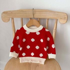 Baby Solid Color Jumpsuit With Dot Graphic Crewneck Sweater (Size/Age: 100 (2-3Y), Color: pink)