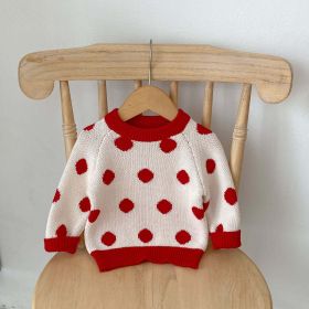 Baby Solid Color Jumpsuit With Dot Graphic Crewneck Sweater (Size/Age: 100 (2-3Y), Color: Apricot)