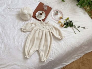 Baby Girl Solid Color Mesh Patchwork Design Long Sleeve Court Style Jumpsuit (Size/Age: 80 (9-12M), Color: White)