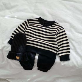 Baby Striped Pattern Waffle Fabric Hoodies Combo Pants Sets (Size/Age: 90 (12-24M), Color: black)