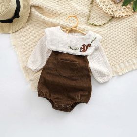 Baby Embroidered Pattern Lapel Cotton Shirt Combo Corduroy Strap Onesies Sets (Size/Age: 100 (2-3Y), Color: Coffee)