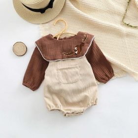 Baby Embroidered Pattern Lapel Cotton Shirt Combo Corduroy Strap Onesies Sets (Size/Age: 100 (2-3Y), Color: beige)