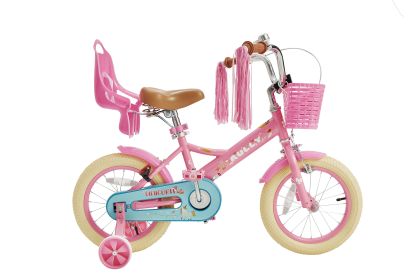 RULLY Kids Bike 12 14 16 Inch Bicycle for Girls Ages 2-7 Years, Training Wheels Included, Girl Bikes with Basket Bike Streamers Toddler, Pink White (Color: pink, size: 16 Inch)