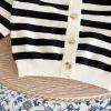 Baby Striped Pattern Simple Style Knit Cardigan With Triangle Short Sets