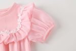 Baby Girl Round Collar Short-Sleeved Small Daisy Pattern Flounce Design Embroidered Onesies