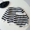 Baby Striped Pattern Simple Style Knit Cardigan With Triangle Short Sets