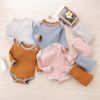 Baby Ribbed Knitted Pattern Solid Color Onesies Combo Trousers Sets Pajamas