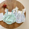 Baby Girls Floral Print Ruffle Design Square-Neck Onesies With Bow Tie