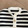 Baby Striped Pattern Simple Style Knit Cardigan With Triangle Short Sets