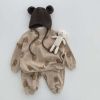Baby Waffle Fabric Cartoon Bear Graphic Hoodies Combo Trousers Autumn Casual 1 Pieces Sets